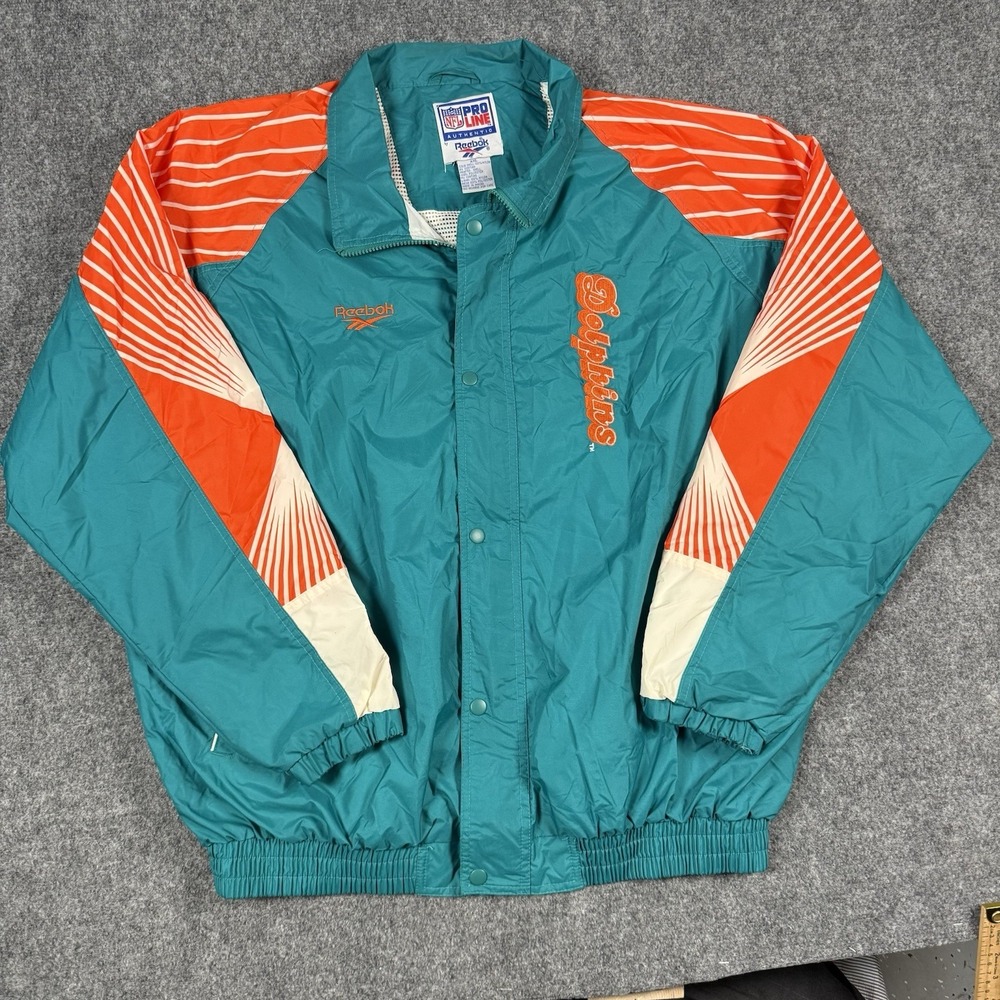 🐬 Vintage 90s Miami Dolphins Reebok NFL Pro Line Windbreaker Jacket Men XXL 2XL